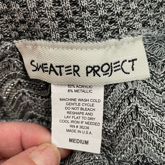 𝅺the Sweater Project Black Silver Metallic Tank Sweater Mini Dress, Medium - Picture 4 of 5